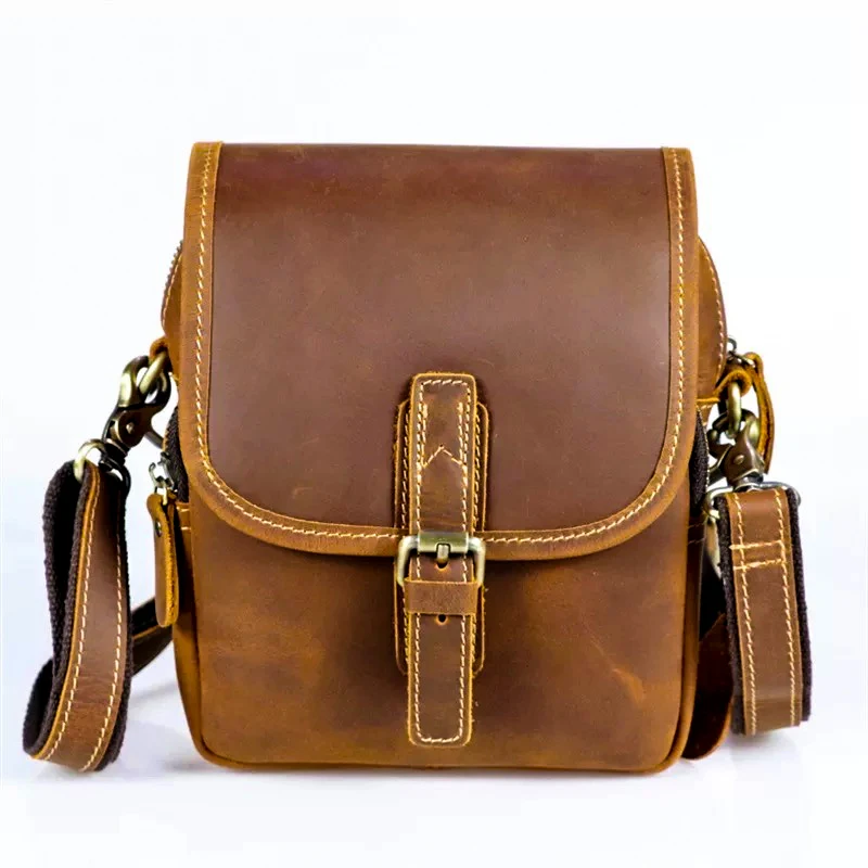 

QIUSIC First layer of mad horse leather leather retro men tide cool phone camera vintage brown leg bag purse Waist pack 860011