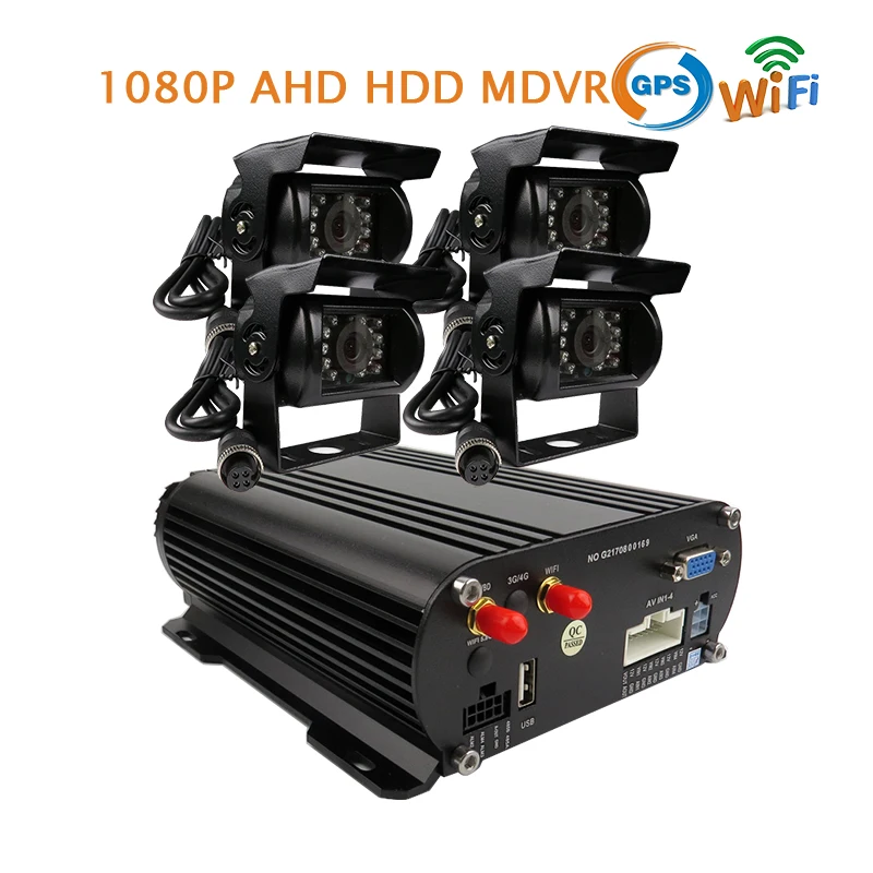

4CH GPS WIFI 2.0MP 1080P AHD 2TB Hard Disk Car DVR Video Recorder IR Rear Side View Camera System Realtime Monitor on PC Phone