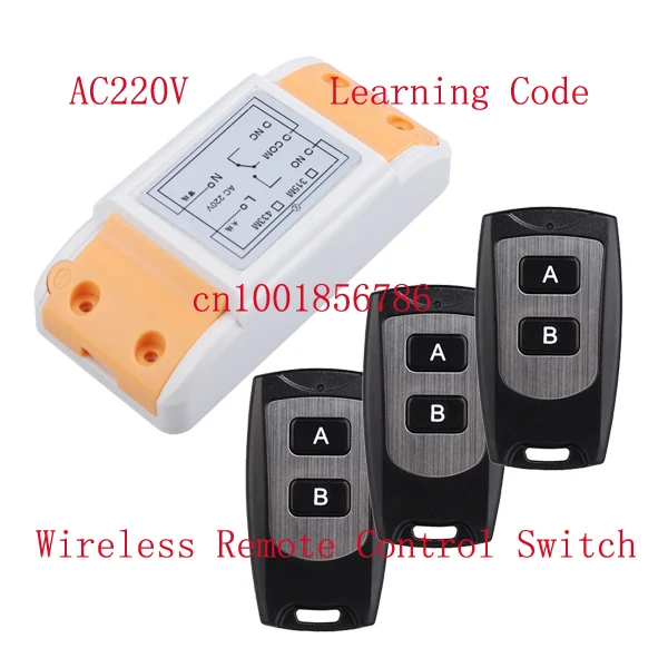 

AC220V 10A 1CH 1500W wireless remote control system 1 Receiver &3 Transmitter smart home Learning code adjustable 315/433MHZ