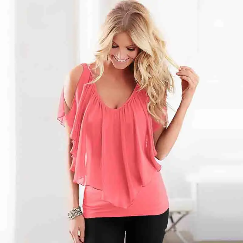 Acheter Printemps été mode femmes manches chauve souris t shirts Lotus col profond en mousseline de soie T shirt dames haut sexy