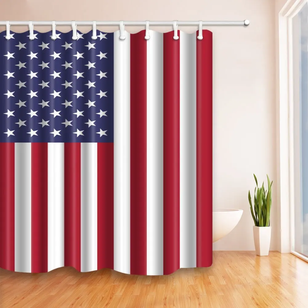 American USA Flag Decor Independence Day Bath Curtain 69X70 inches
