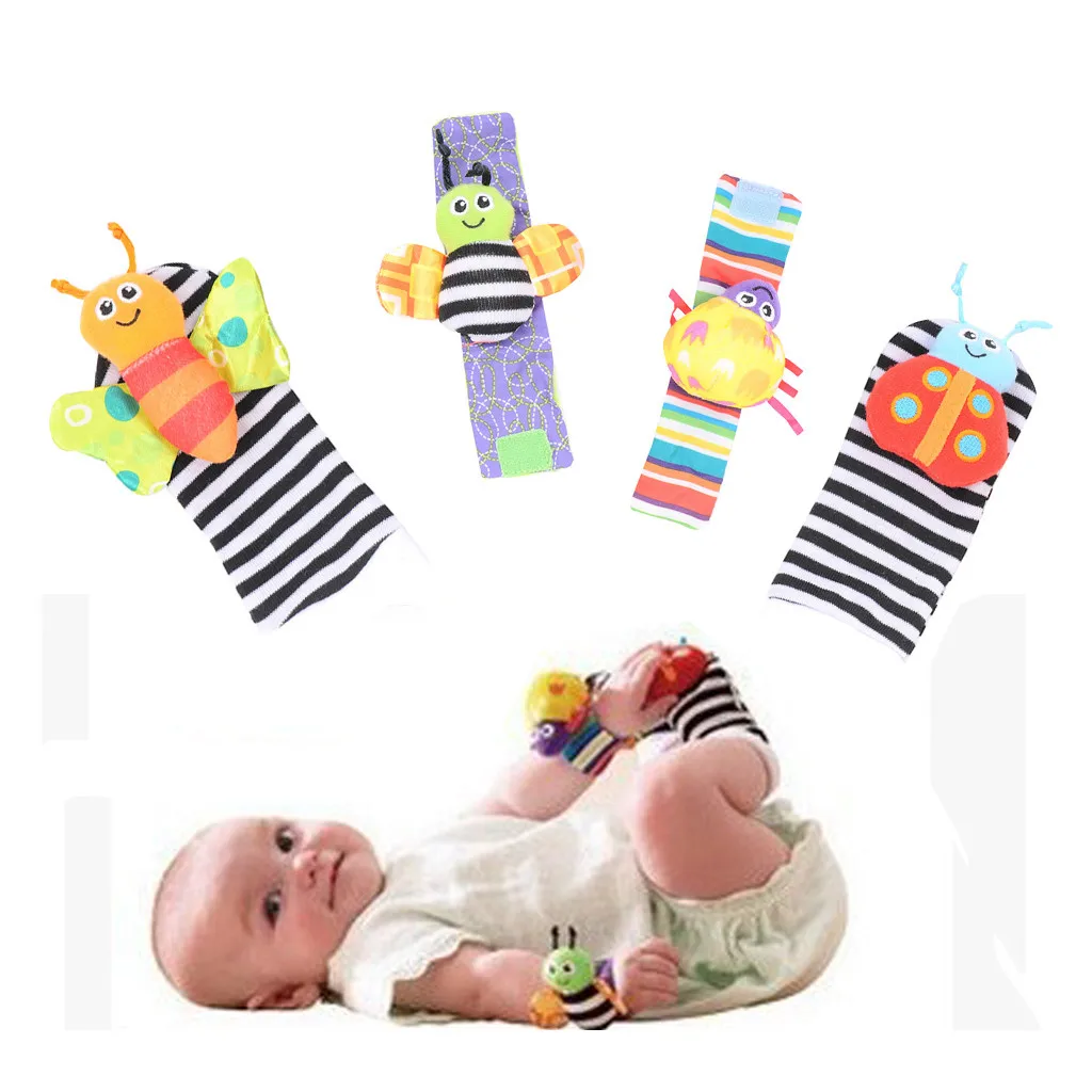 Детские носки игрушки Наручные Погремушки и ноги Finders многоцветный 4 упак. носки детские вязаные сапоги манжеты топперы гетры носки M1227
