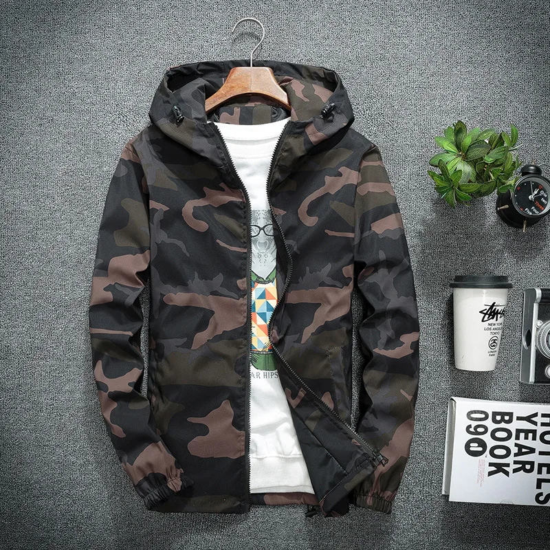 

2019 New Autumn Men's Camouflage Jackets Male Hoodie Coats Camo Bomber Jacket Mens Windbreaker Zipper Outwear Plus Size M-5XL