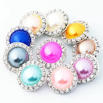 

10pcs/lot imitation pearl button changeable 18mm snaps with copper bottom and rhinestones fit xinnver snap jewelry ZJ1154