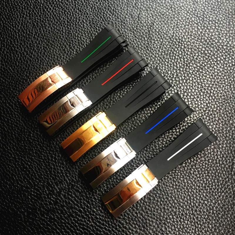20mm New Fashion Black Curved End Silicone Rubber Watchband For Role strap Daytona Submariner GMT explorer 2 Bracelet