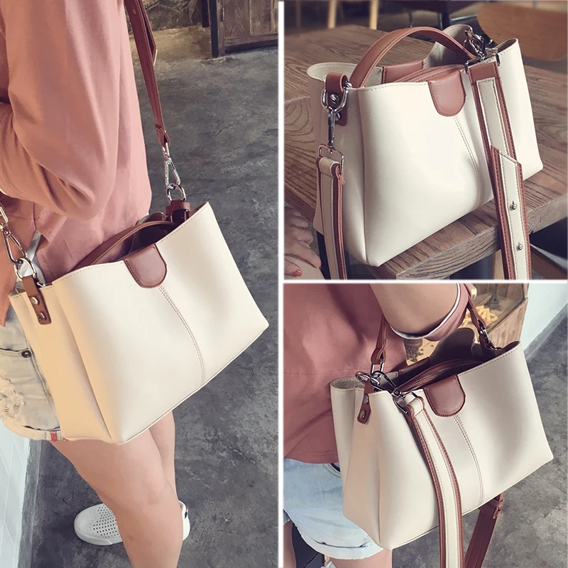 

Women bag Oil wax Women's Leather Handbags Luxury Lady Hand Bags With Purse Pocket Women messenger bag Big Tote Sac Bolsos Mujer