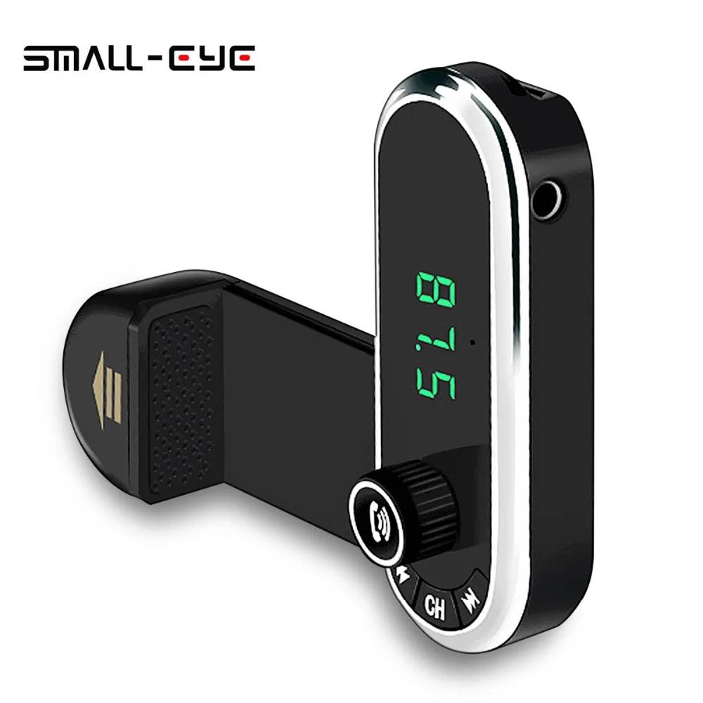 

SMALL-EYE Bluetooth Car Kit Handsfree Audio FM Transmitter Support TF Card MP3 Music Player Car Charger AUX input Phone Holder A