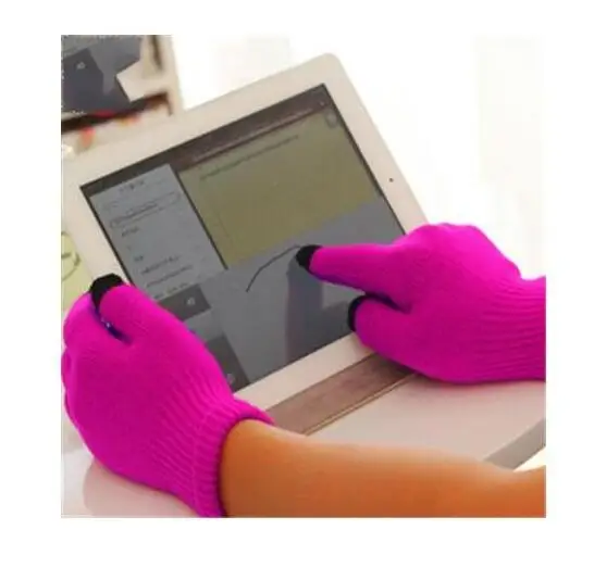 Fashion Female Wool Knitting Touched Screen Gloves Winter Women Warm Full Finger Gloves Stretch Warm Guantes Knit Mitten - Цвет: Fuchsia