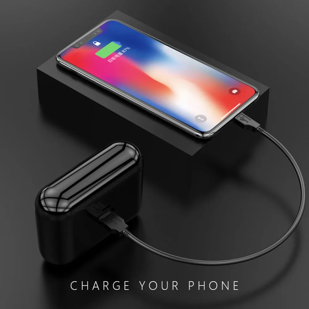 Bluetooth 5.0 TWS Wireless Bluetooth Earphone Handsfree Headphone Sports Built-in Mic with Charging Box for Smart Phone