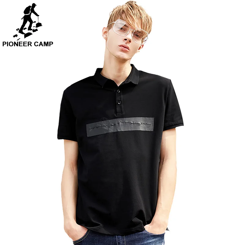 

Pioneer Camp polos men brand-clothing fasion black polo male stretch casual black ADP801080