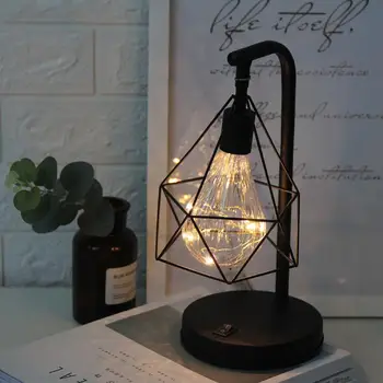 

Retro Iron Art Christmas Creative Holiday Minimalist Hollow Diamond Table Lamps Reading Lamp Night Light Bedroom Desk Lighting