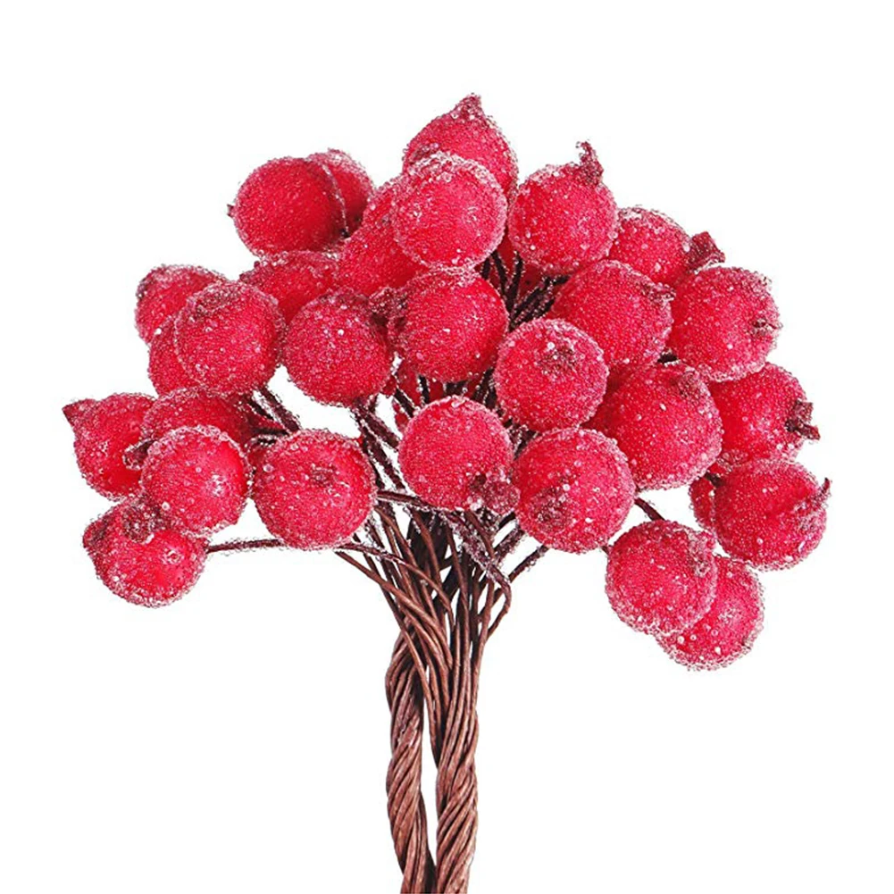 

40/100pcs Decorative Mini Christmas Frosted Artificial Berry Vivid Red Holly Berry Holly Berries Home Garland New Beautiful
