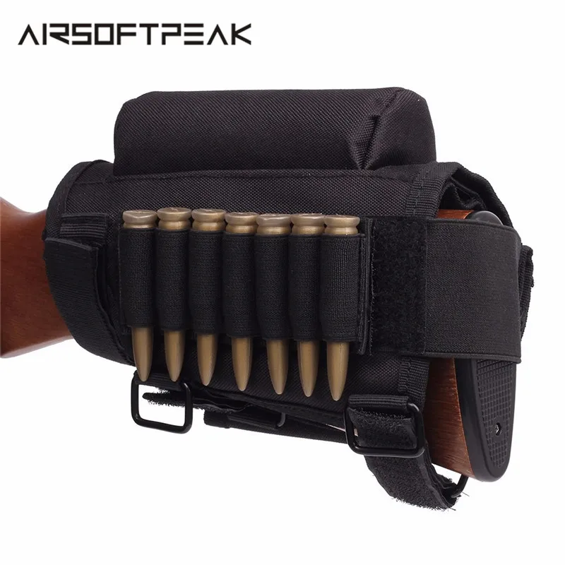 

AIRSOFTPEAK Adjustable Tactical Buttstock Rifle Cheek Rest Pouch Holder with Ammo Carrier Case Rifle Ammo Round Cartridge bag