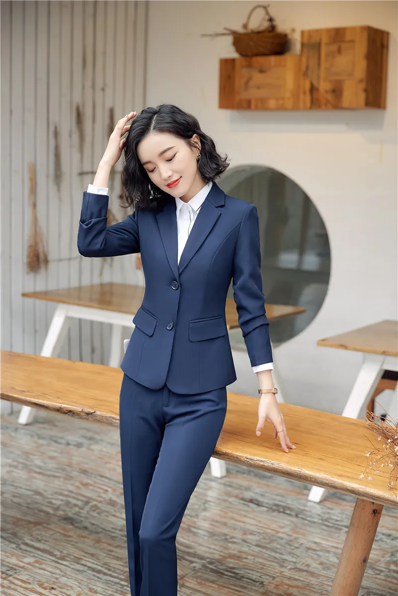 D'affaires Marine 2018 Dames Blazers black Pantsuits Femmes Avec Dark Et grey Pantalon Vestes Nouveauté Costumes Blue Pantalons Pour Uniformes Bleu Conceptions Mode OETpdwqda