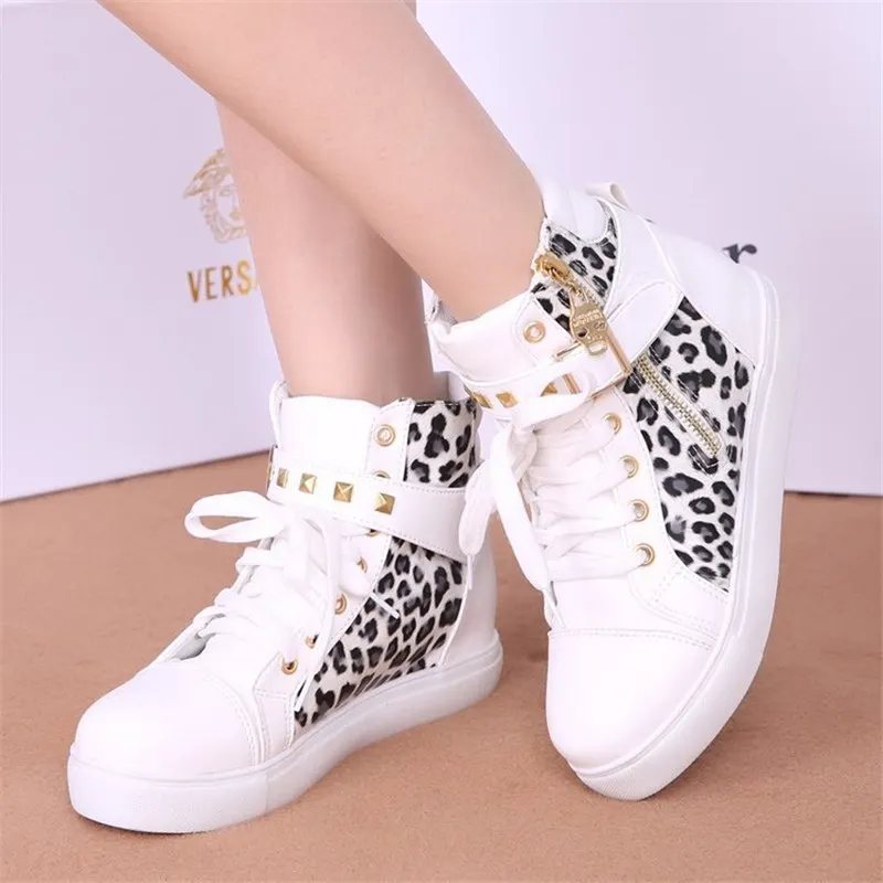 

Canvas Women Shoes Fashion Zipper Wedge Women Sneakers High Heel Leopard Ladies Shoes Woman tenis feminino Shoes BX66