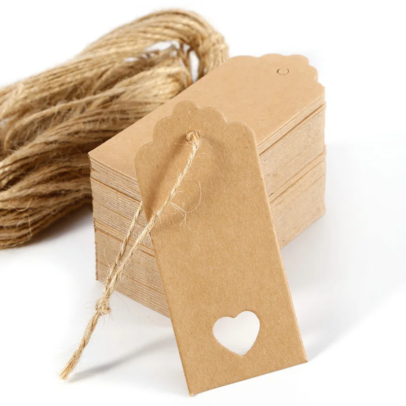 JX-LCLYL 100PCS DIY Vintage Rectangle Kraft Paper Pendant Labels Gift Tags Gift Cards