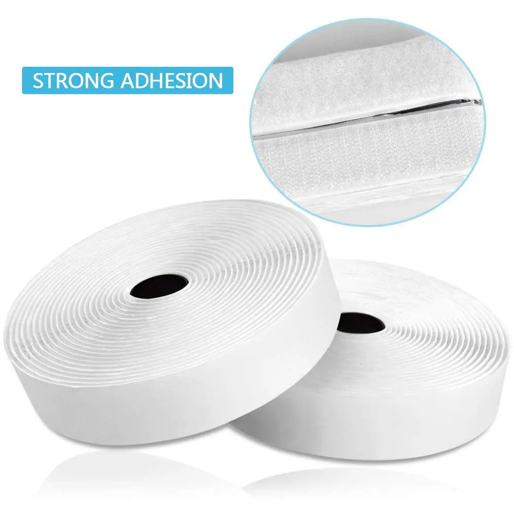 2PCS [10M Male 10M Female] Strip Gripping Adhesives Tapes 25MM White