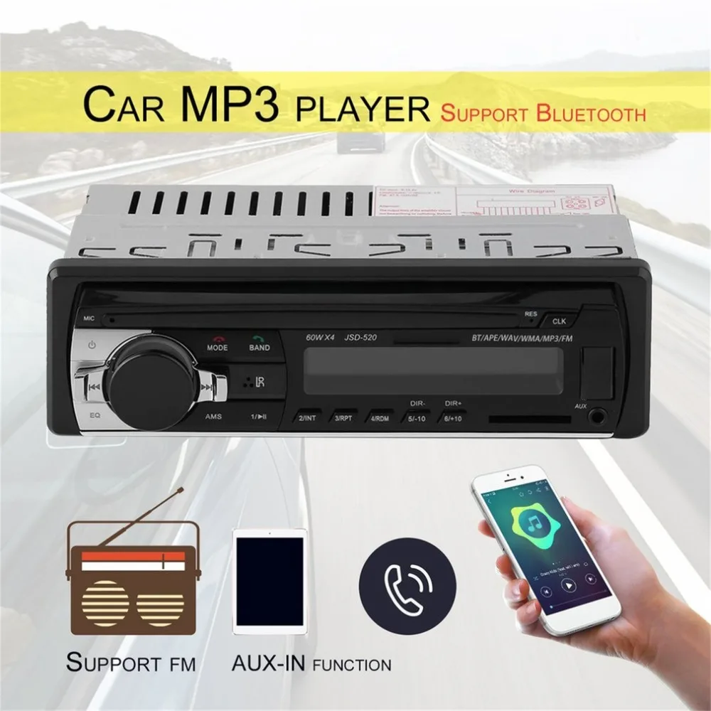 JSD 520 Car Radio Stereo Music Player Bluetooth Phone MP3 Remote