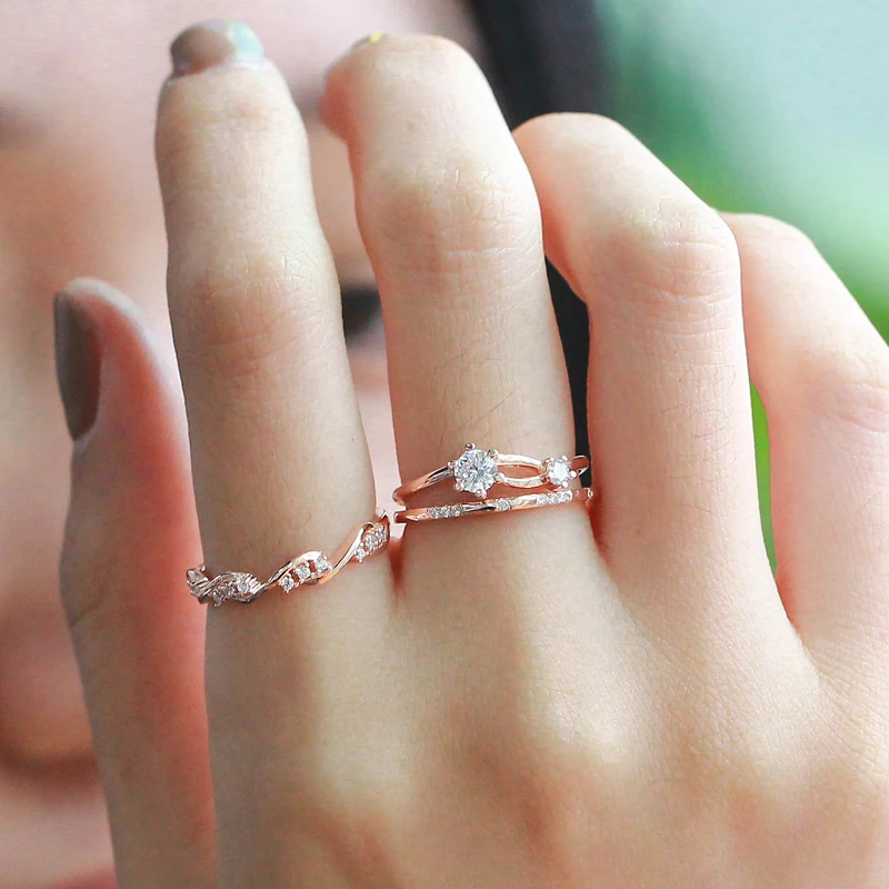 

Marfend Fine Detail 3pcs/set Silver Rings Sterling Silver 925 White CZ Ring Set for Women Wedding Ring Office Style DIY Jewelry