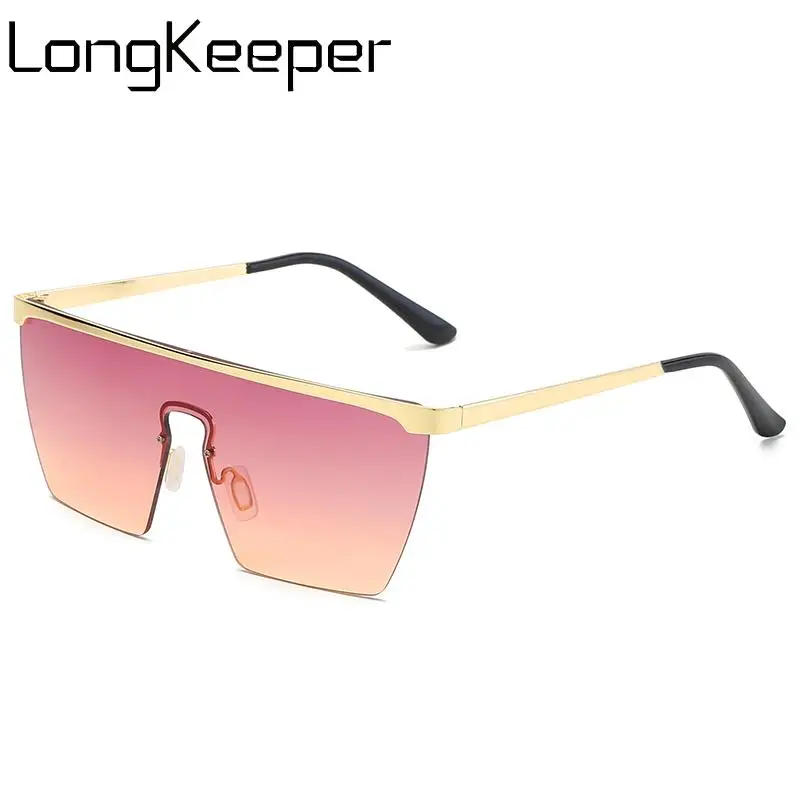 

LongKeeper Oversized Sunglasses Women Men Semi-Rimless Big Frame Square Sun Glasses For Female Shades Oculos De sol UV400