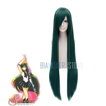 

100cm Sailor Moon Pluto Meiou Setsuna Cosplay Wigs Dark Green Long Straight Heat Resistant Synthetic Hair Perucas Cosplay Wig