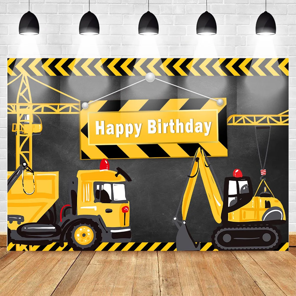 

Happy Birthday Background Construction Theme Backdrop Yellow Digger Trucks Backdrops Boys Birthday Party Decoration Photography