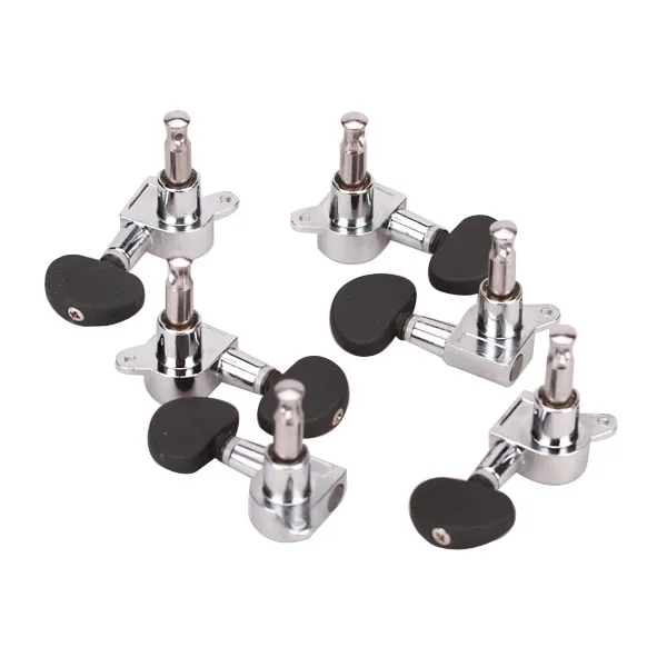 6PCS 3L3R Chrome Guitar String Machine Heads Tuning Pegs Keys Tuners with Black Buttons for Acoustic, Electric Guitars