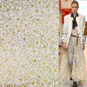 

Silk blended silk burnt-out fabric golden floral design need lining,SBO058