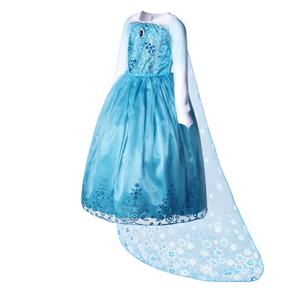 Новинка; Детский карнавальный костюм; платье принцессы Эльзы с накидкой для девочек; нарядное платье Эльзы с длинными рукавами на Хэллоуин; Детские вечерние платья для костюмированной вечеринки