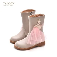 

Mr.baby Original kids shoes 2018 New Winter Shine Crown Swan Yarn Princess boots Children boots