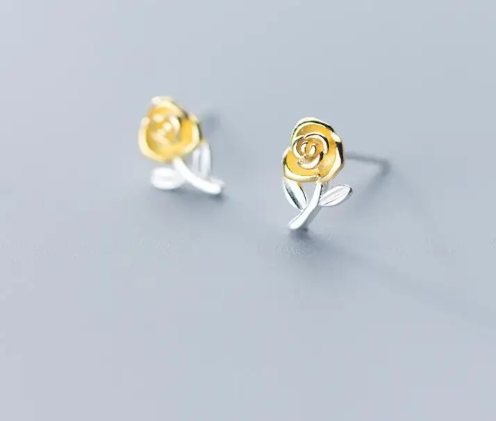 

9.5mm*6.5mm 1pair Real. 925 Sterling Silver fine jewelry White & golds Rose Flower stud earrings GTLE2687