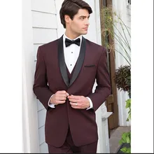 modern slim fit suits men burgundy tuxedo jacket three piece suits for wedding formal wear 2016
