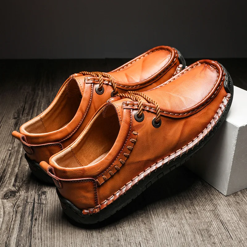 

MinanSer 2019 Luxury Brand Men Shoes Spring Loafers Casual Male Shoes Lace Up Men Leather Shoes Leather Flat Shoes Big Sz 38-48