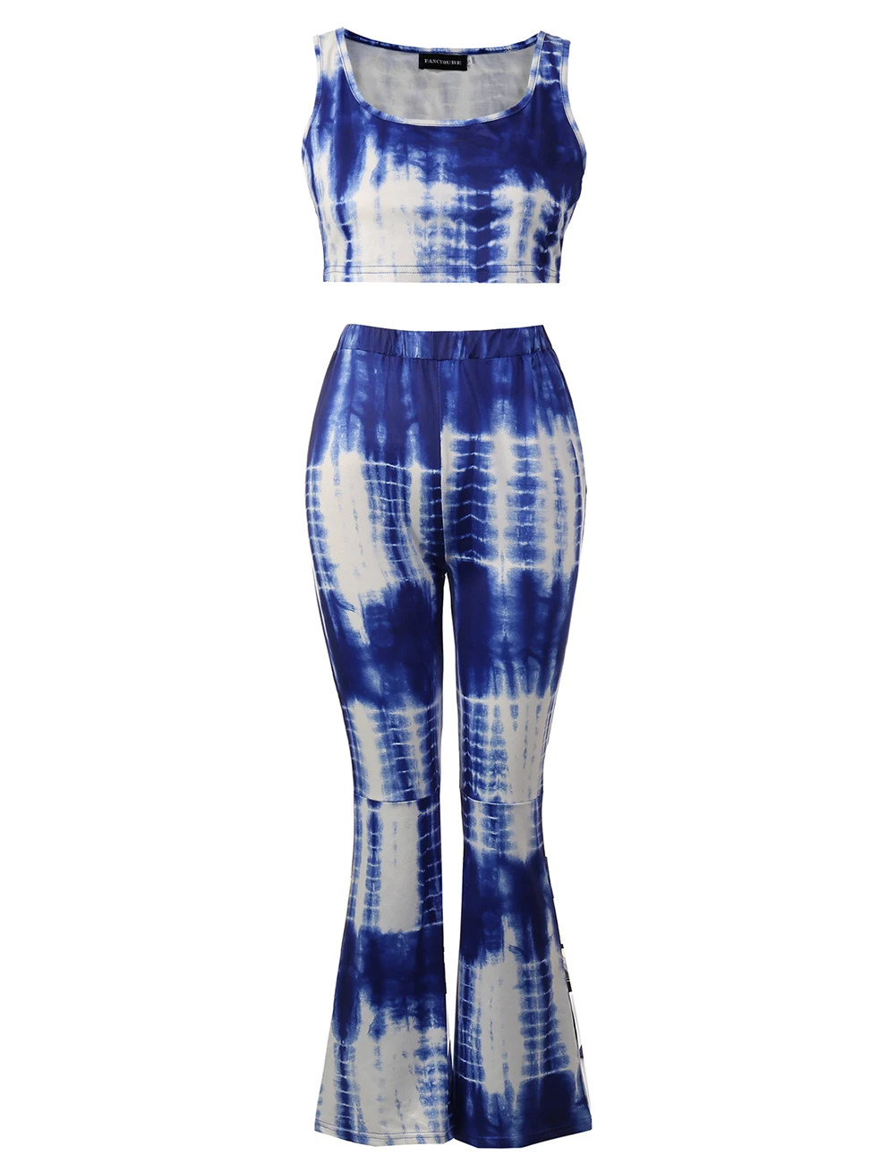

Tie Dye 2 piece Set Women Flare Pants Set Sleeveless Crop Top+Wide Leg Pants Plus Size S-3XL