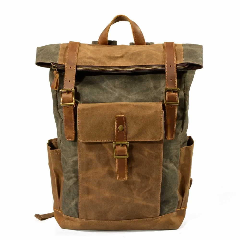 YUPINXUAN Hard Waterproof Canvas Leather Backpack Men Large Capacity Waxed Daypacks Teenagers Vintage Canvas Rucksacks Retro Bag yupinxuan vintage canvas leather backpacks for men 14 laptop daypacks waterproof canvas rucksacks large waxed travel back packs