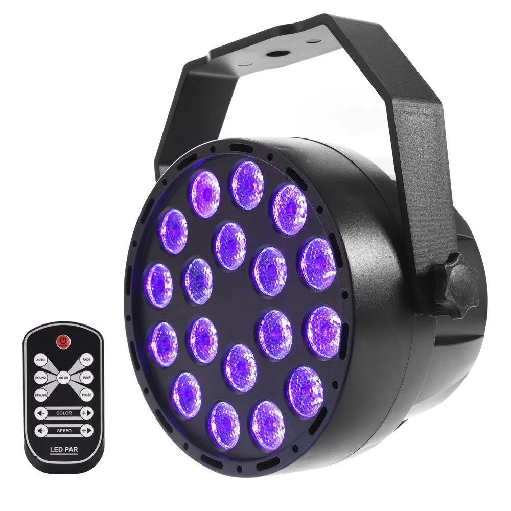 

18 LED RGB Stage Par Light Strobe Light 30W UV LED Par DMX Supported Sound Activated Auto Remote Disco Light for party DJ Show