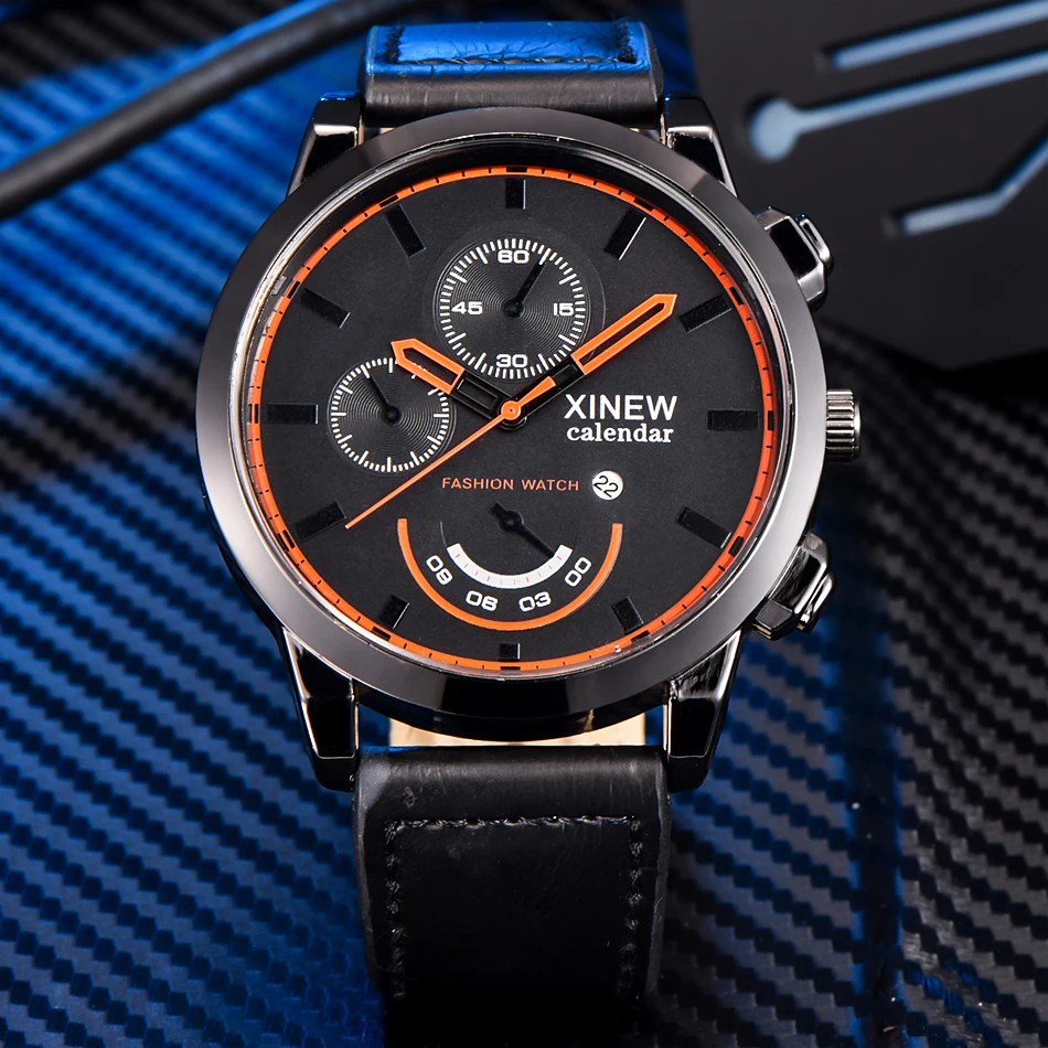 

XINEW watch for men brand quartz-watch Men's Round Dial Analog Watch with Date Display Montres de Marque de Luxe relogio reloj