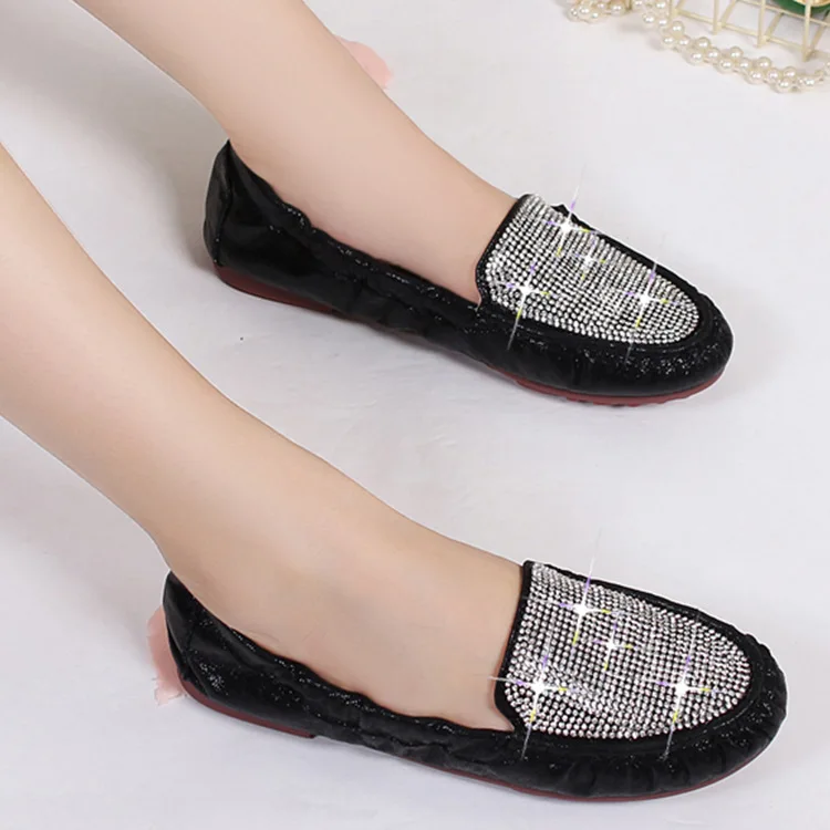 Spring Summer Flats Shoes Women Ballet Shoes For Women Casual Crystal Boat Shoes Slip On Soft Rhinestone Women Flats Plus Size