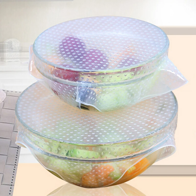 New Arrival 4pcs/set Food Fresh Keeping Saran Wrap Reusable Silicone Food Wraps Seal Vacuum
