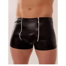 Нижнее белье Мужские Черные Облегающие виниловые штаны ночное белье сексуальное черные кожаные мужские штаны на молнии W850545