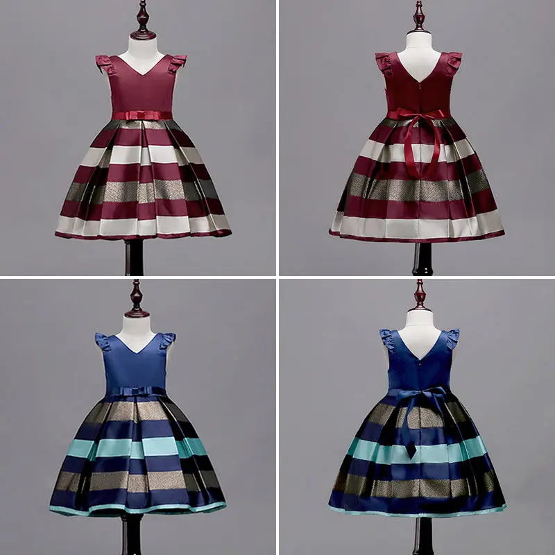

Toddler Kids Girls Summer Vestidos Sleeveless Bowknot Striped Tutu Dress Baby Girl Princess Pageant Party Formal Dresses Sunress