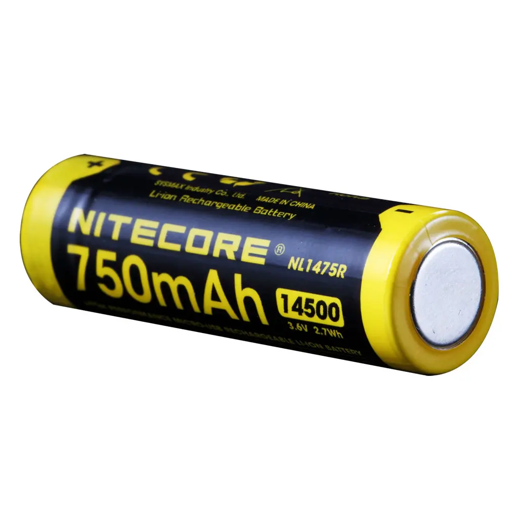 NITECORE NL1475R 750mAh14500 высокопроизводительная литий-ионная аккумуляторная батарея Micro-USB 3,6 V 2.7Wh верхняя защищенная батарея с кнопкой