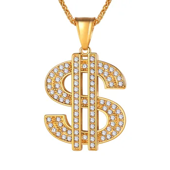 

Iced out bling dollars symbol pendant necklace decorated with shining beads gold/blue/steel/black color free shipment GP2393G