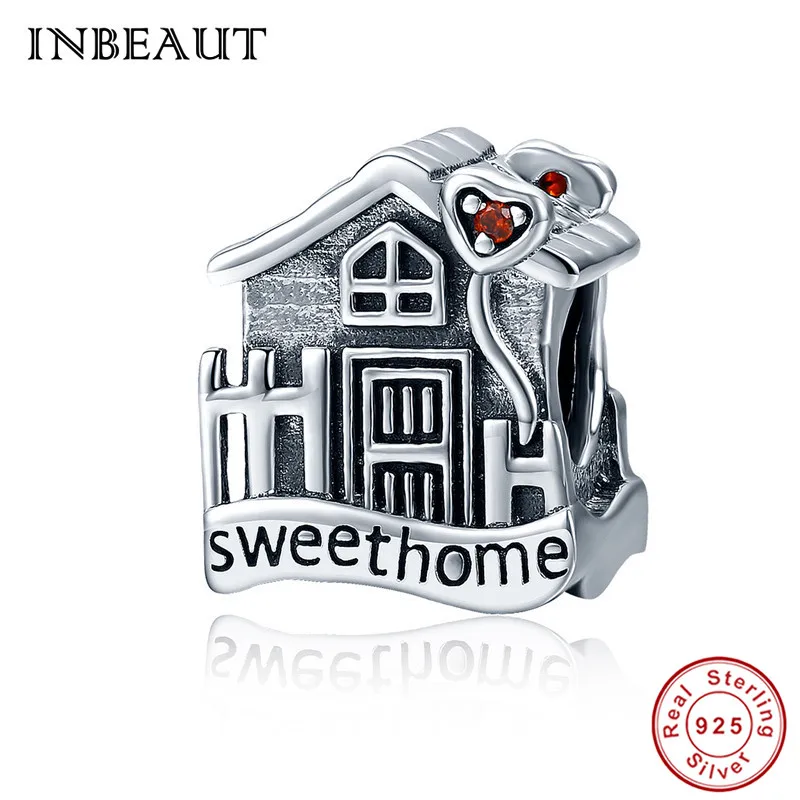 sc416 INBEAUT счастливый дом семьи талисманы 925 пробы серебро сладкое сердце дома Бусины fit Pandora браслет DIY подарок для женщин модные ювелирные изделия - Цвет: sc416