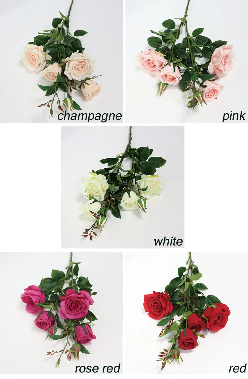 Flone 6 Heads Artificial Rose Flowers Silk Flower Bouquet Branch Fake Flower Wedding Decor Birthday Party Crafts Decor Flowers (23)
