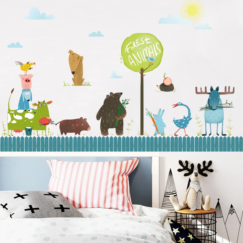 DICOR Brand Wall Stickers For Kids Rooms Nursery Kindergarten Vinyl Removable Wall Sticker Cartoon Animals Creative Decal QT714 DICOR Brand Wall Stickers For Kids Rooms Nursery Kindergarten Vinyl Removable Wall Sticker Cartoon Animals Creative Decal QT714