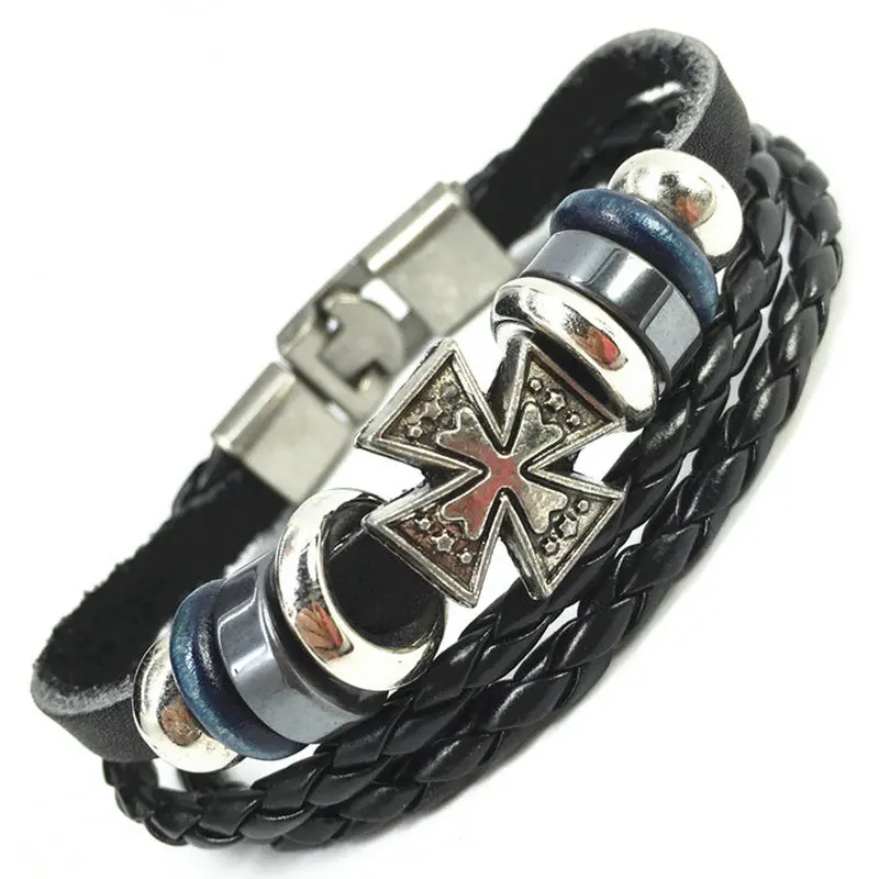 2016 новинка Панк Винтаж Череп Крест Шарм манжеты из натуральной кожи браслеты для