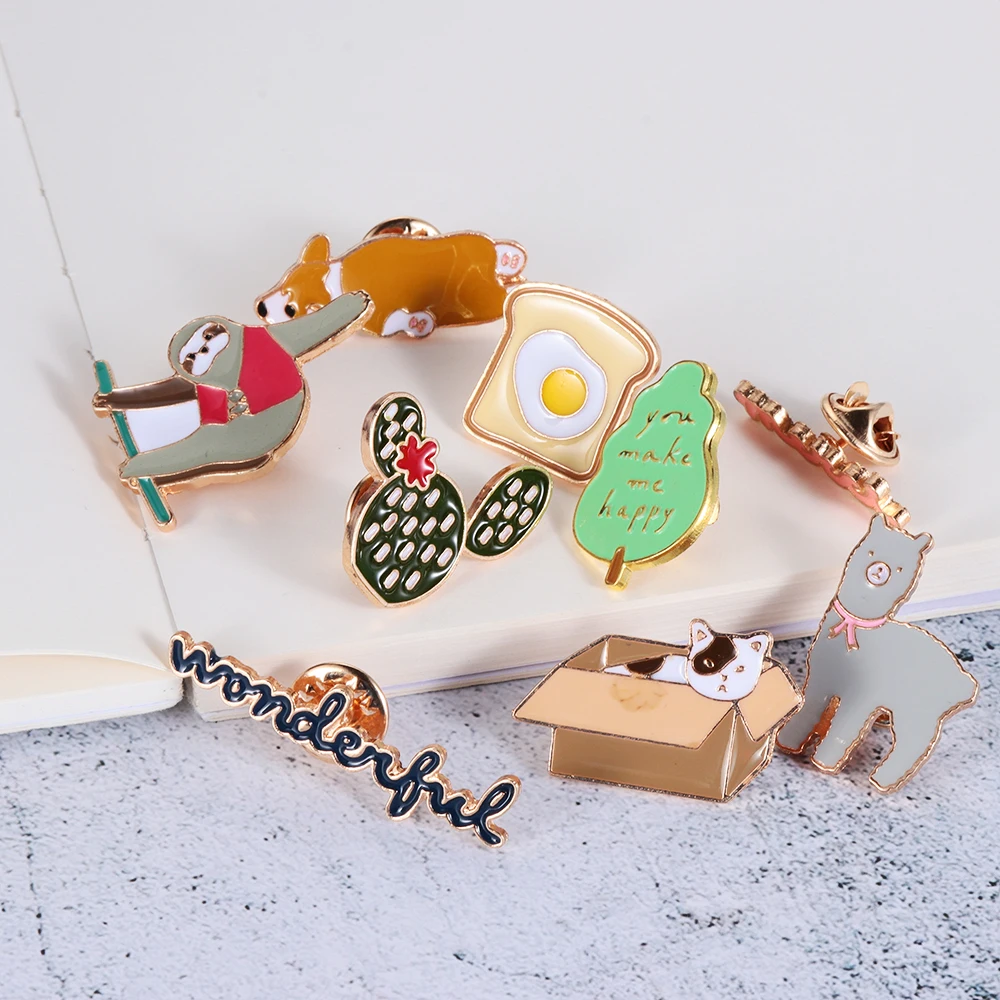 

Corgi Sloth Alpaca Cat Enamel Pin Toast Cactus Tree Merci badge brooch Lapel pin Denim Jeans shirt bag Cartoon Jewelry Gift