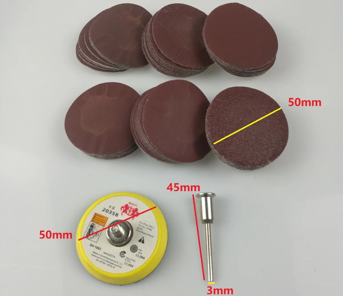 New 60pcs 2" 50mm Sandpaper Disc 100/240/600/800/1000/2000 Grits + 50mm Loop Sanding Pad with 45x3mm Shank DIY