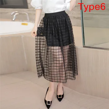 

Lace Dot Lattice Mesh Summer Long Skirt Voile Casual Skirts High Waist Sexy Transparent Maxi Skirt Black 7 Styles
